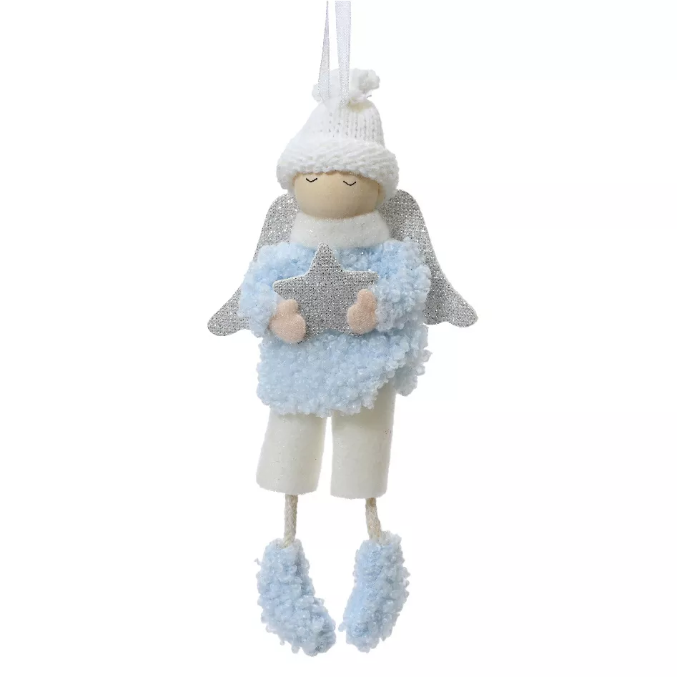 Ángel para colgar (H16 cm) Pequeño niño estrellado Azul