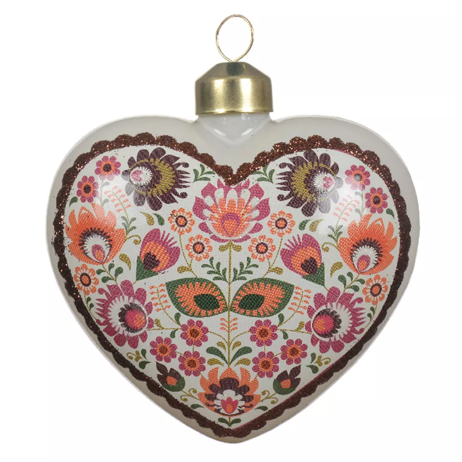 Set van 2 glazen harten (H9 cm) Bolchoï Bloemen Wit en roze