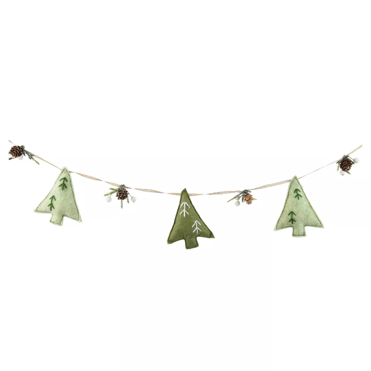 Guirlande déco en feutrine (1,3 m) Sapins et pommes de pin Vert