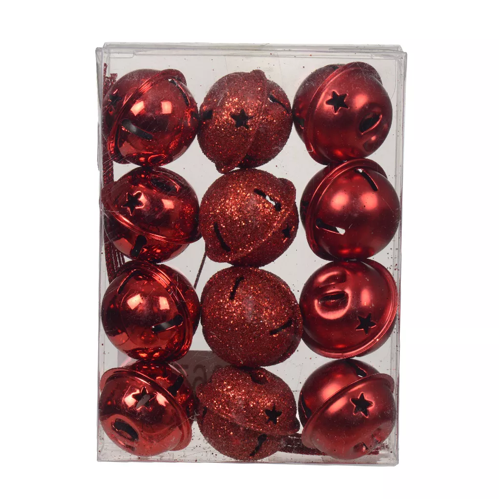 Lote de 12 campanillas para colgar (D8 cm) Christmas Stars Rojo