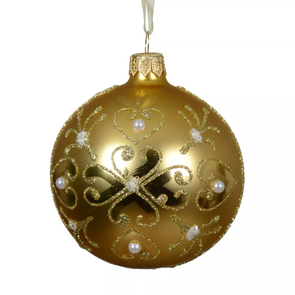 Set van 6 glazen kerstballen (D80 mm) Barok Helder Goud
