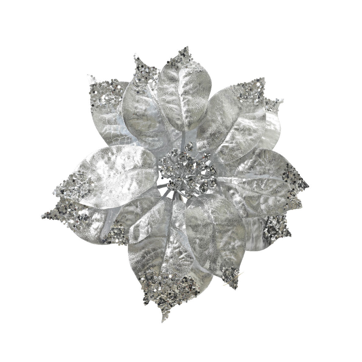 Poinsettia de Noël sur clip (D16 cm) Christmas Chic Argent