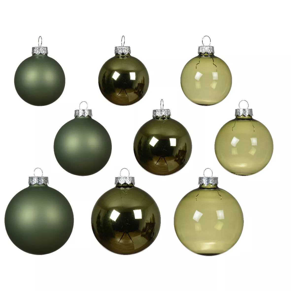 Lote de 21 bolas de Navidad de vidrio surtidas Cristal  Verde romero