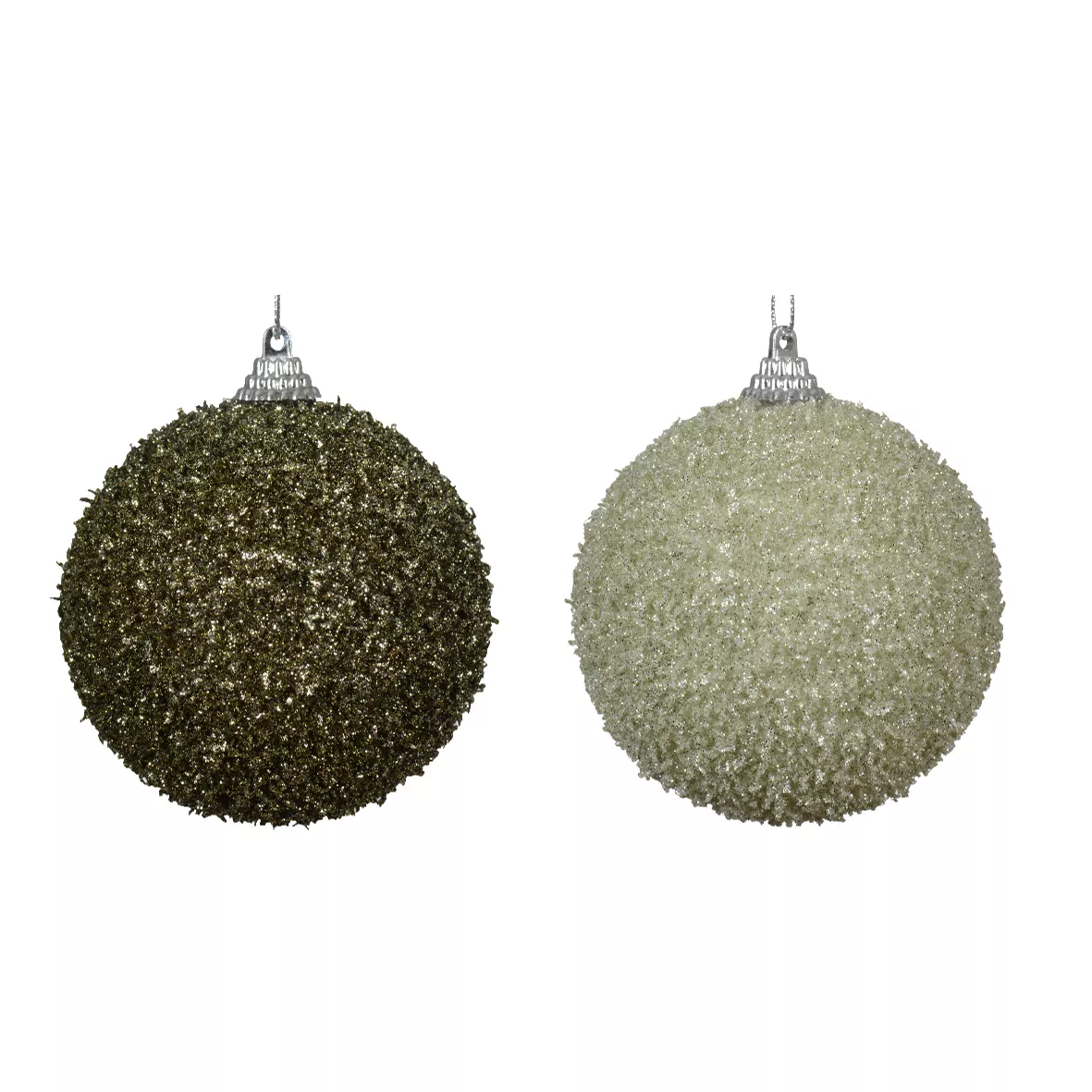 Lot de 12 boules de Noël (D80 mm) Sequins Romarin et Menthe blanche