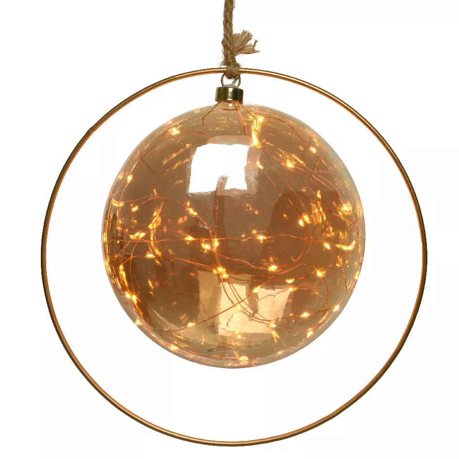 Batterijgevoede hanglamp 30 LED (D20 cm) Wintermaan Amber/warm wit