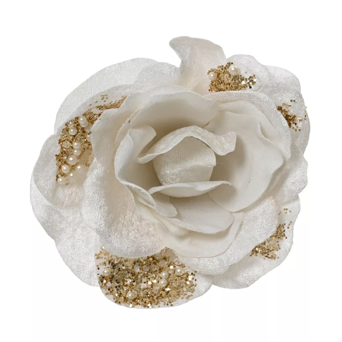 Flor de Navidad sobre varilla Brillo rosa y cuentas Blanco