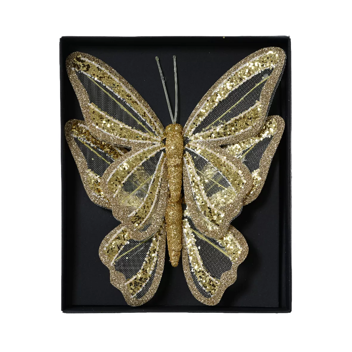 Lote de 2 Mariposas en pinza (H14 cm) Ensueño Oro