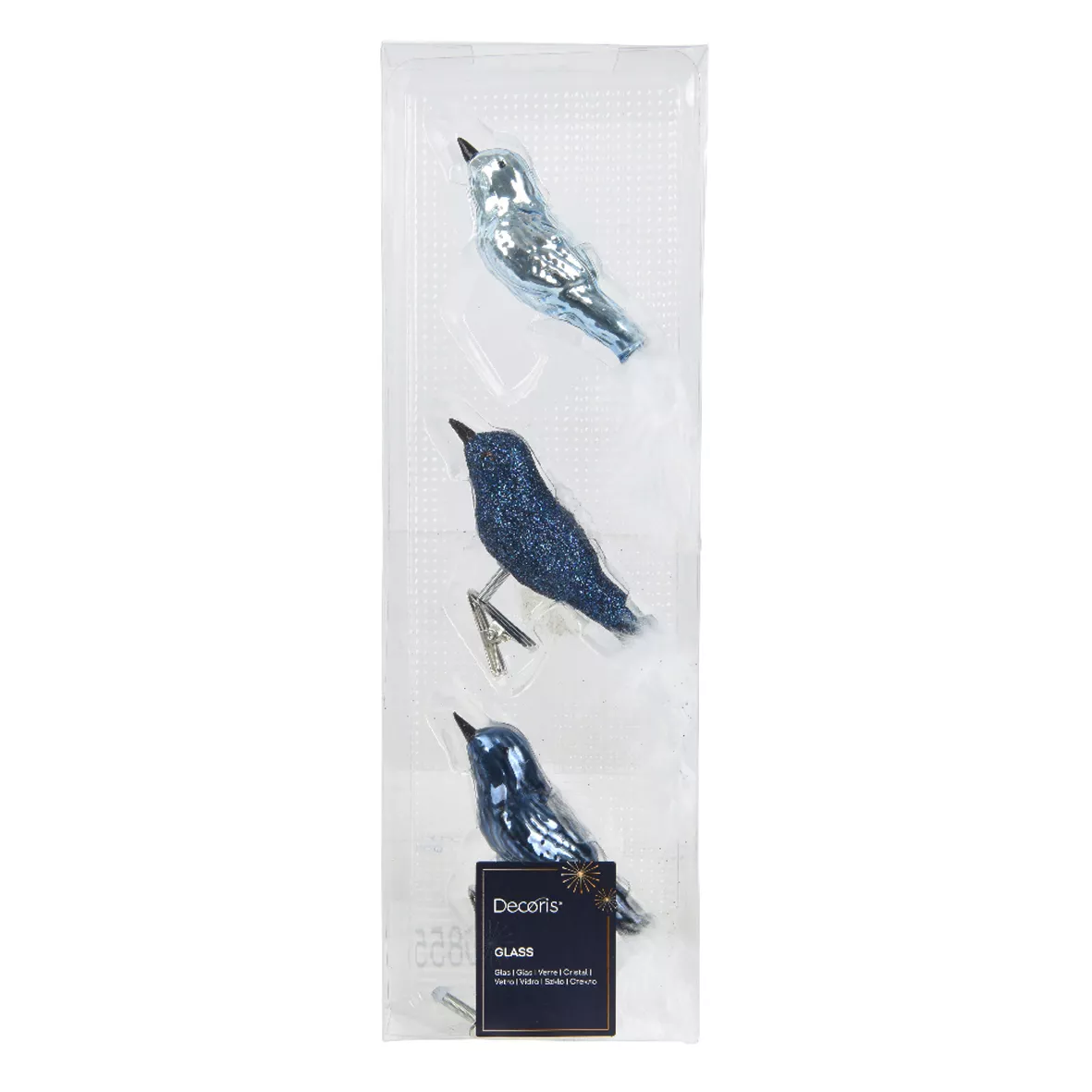 Lote de 3 Pájaros de vidrio (8 cm) Christmas Bird Azul