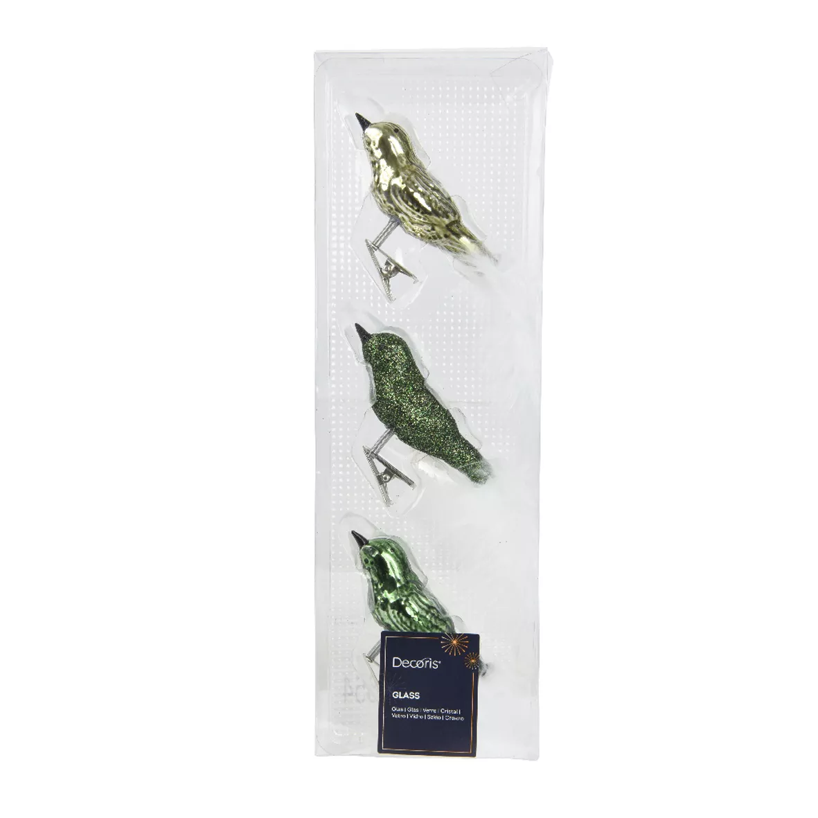 Set van 3 glazen vogels (8 cm) Kerstvogel Groen