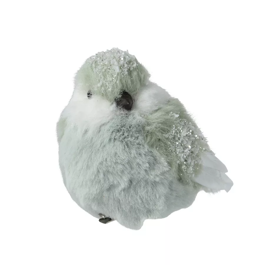 Pájaro en clip (H10 cm) Pinzón Menta blanca