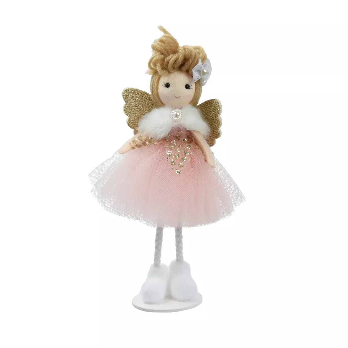 Ángel de Navidad para colocar (H18 cm) Muñeca de cuento de hadas Rosa