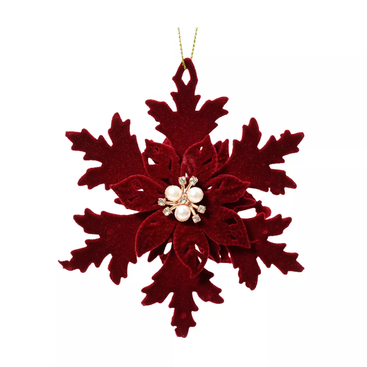 Copo de Nieve de Navidad (D12 cm) Edimburgo Terciopelo y perlas Rojo