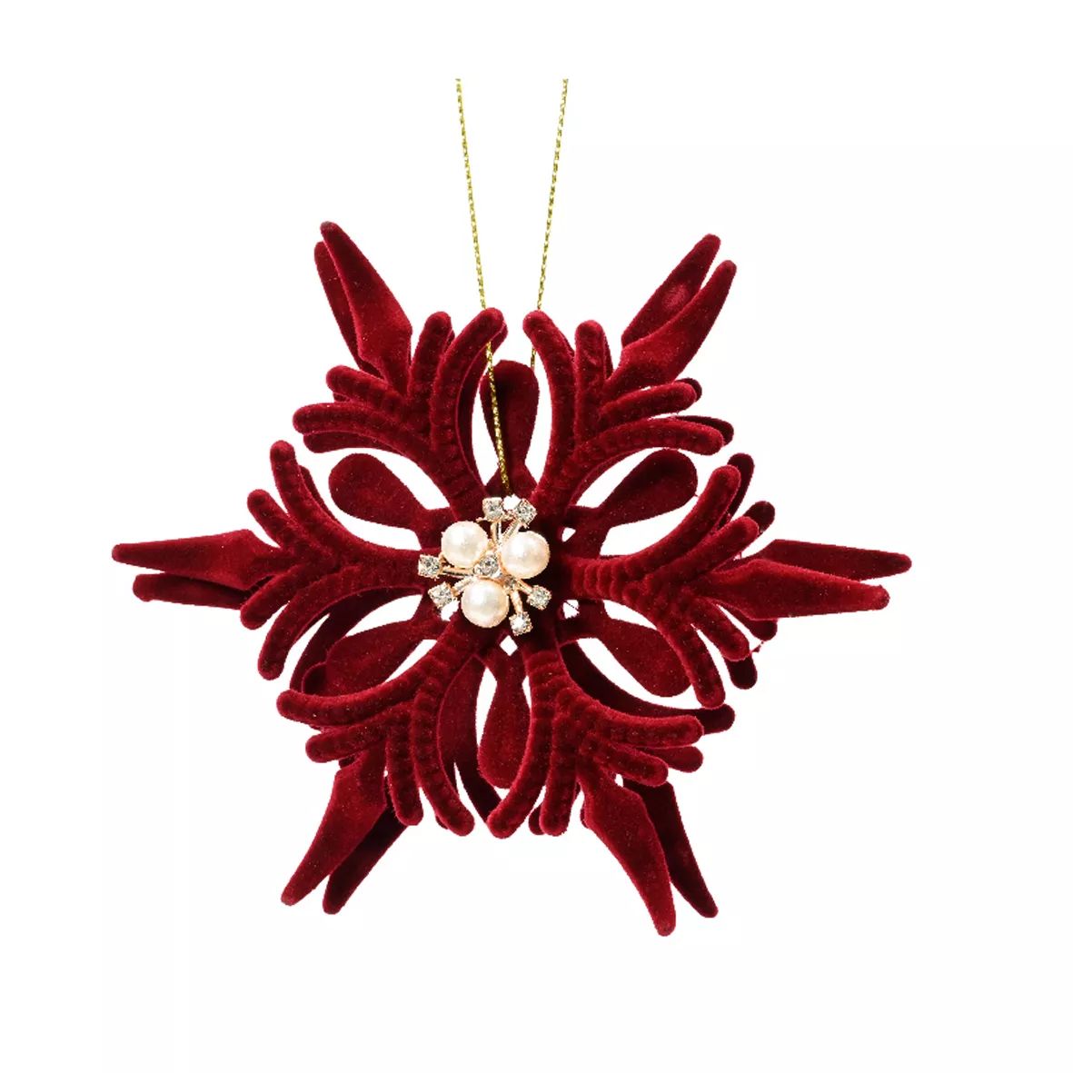 eminza Flocon de Noël (D12 cm) Prague Velours et perles Rouge