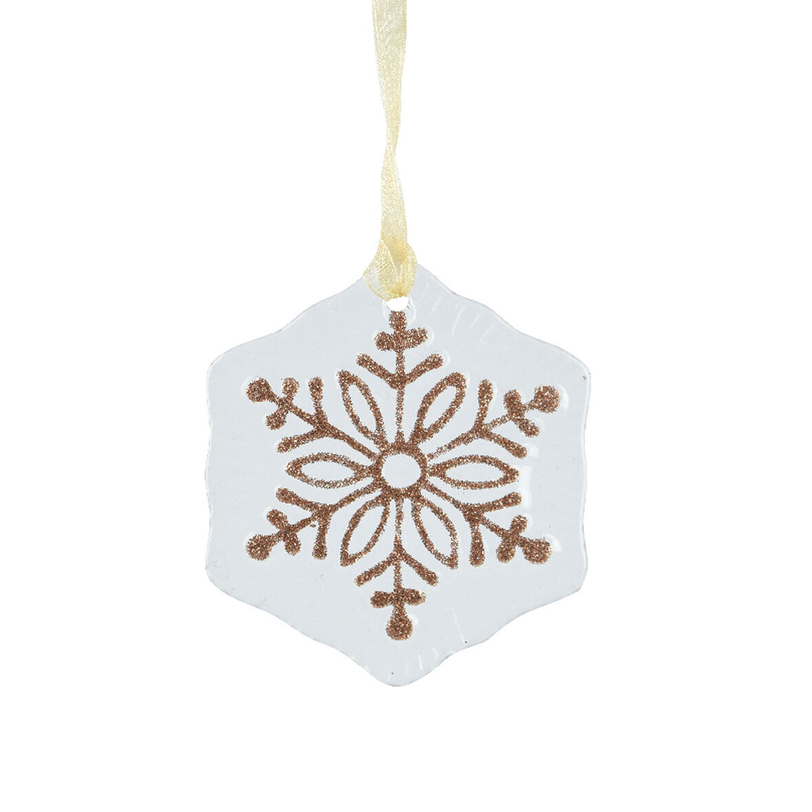 Flocon de neige en verre (D7 cm) Morillon Blanc et or pailleté