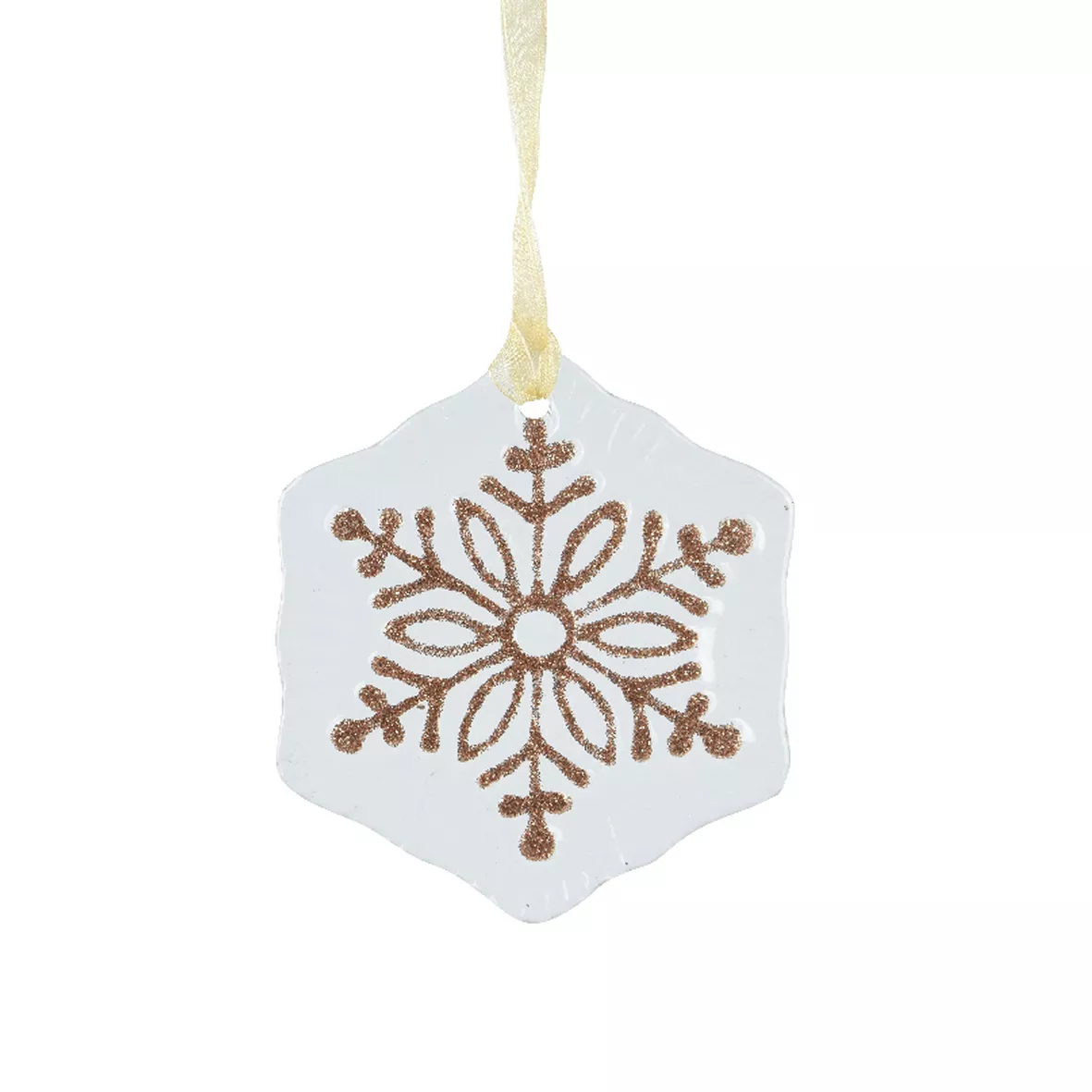 Flocon de neige en verre (D7 cm) Morillon Blanc et or pailleté