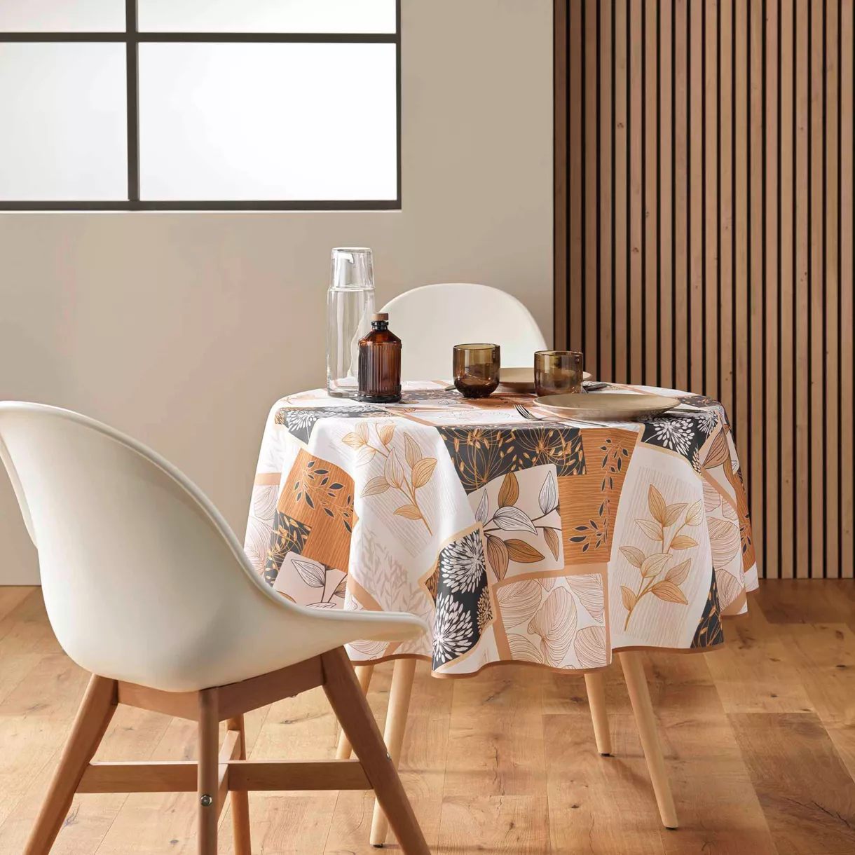 NAPPE RONDE (0) 180 CM POLYESTER IMPRIME FAYA NATUREL
