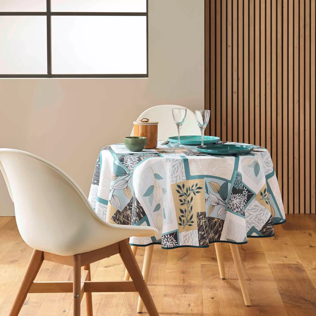 NAPPE RONDE (0) 180 CM POLYESTER IMPRIME FAYA SAUGE