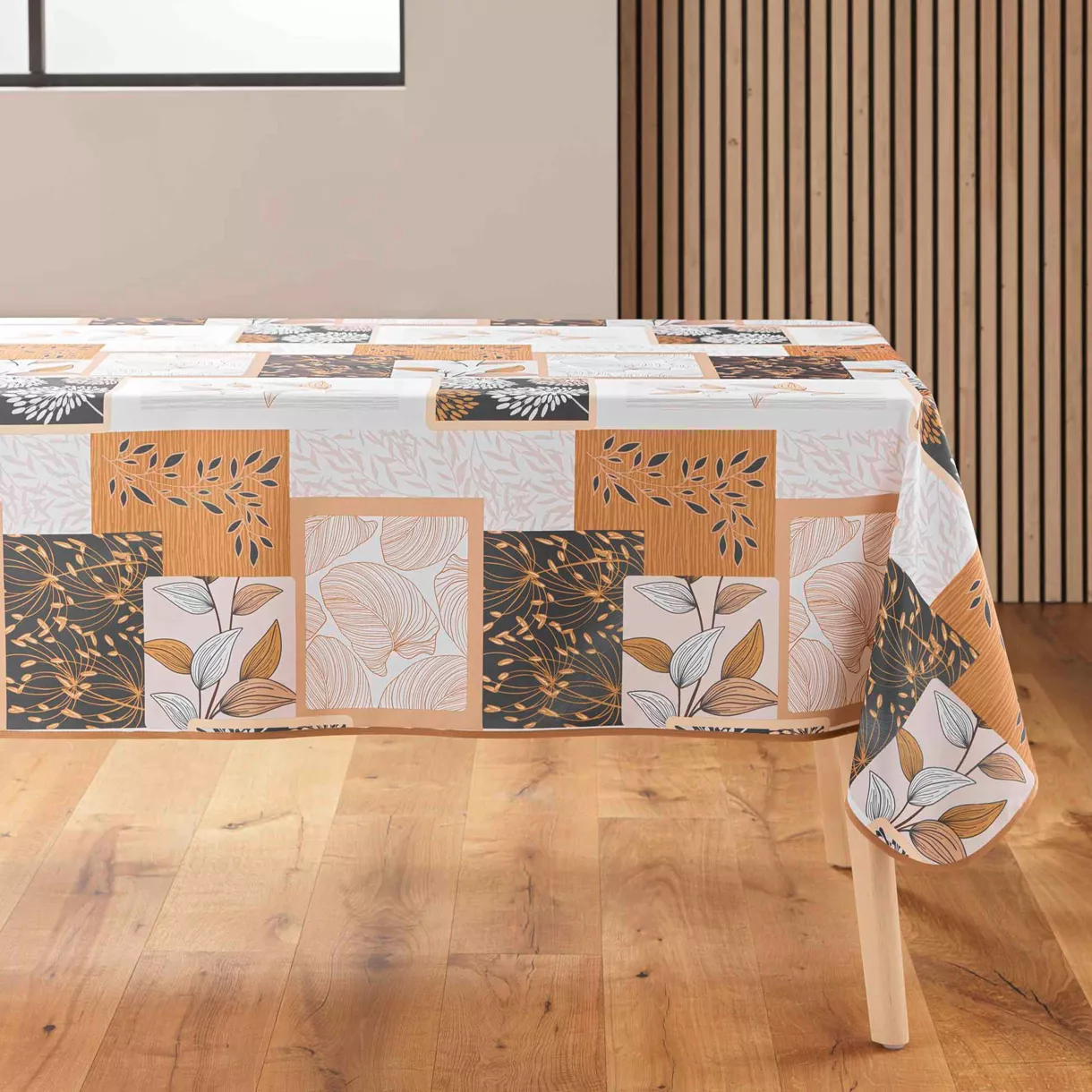 NAPPE RECTANGLE 150 x 240 CM POLYESTER IMPRIME FAYA NATUREL