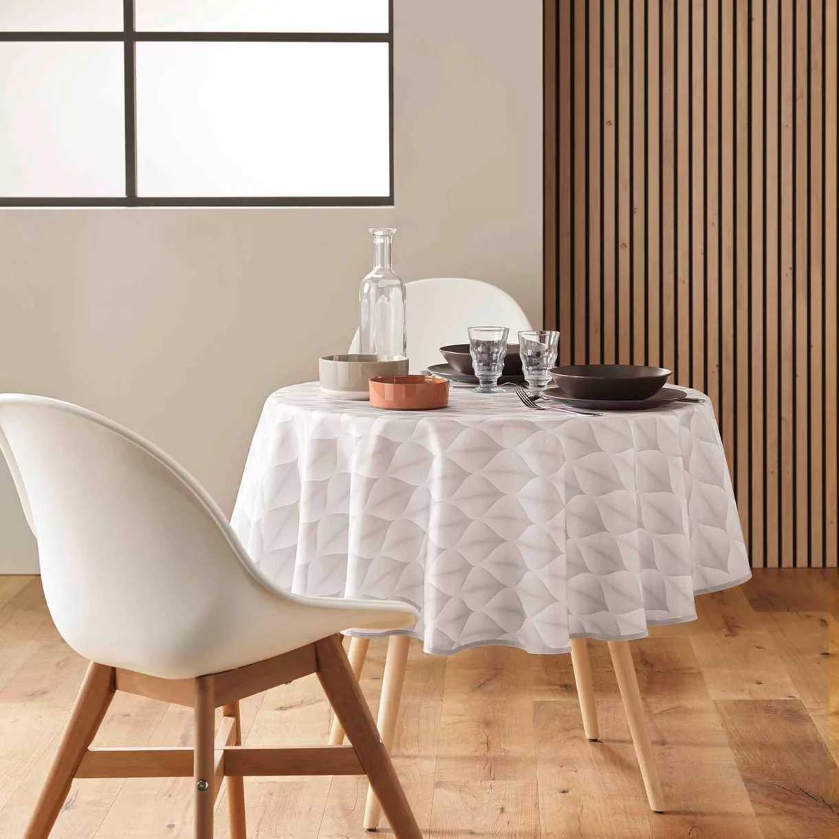 Ronde vlekbestendige tafelkleed (180 cm) Kalini Beige