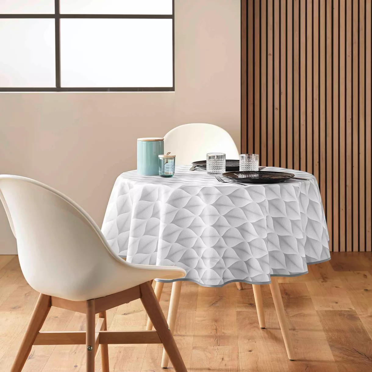 NAPPE RONDE (0) 180 CM POLYESTER IMPRIME KALINI GRIS
