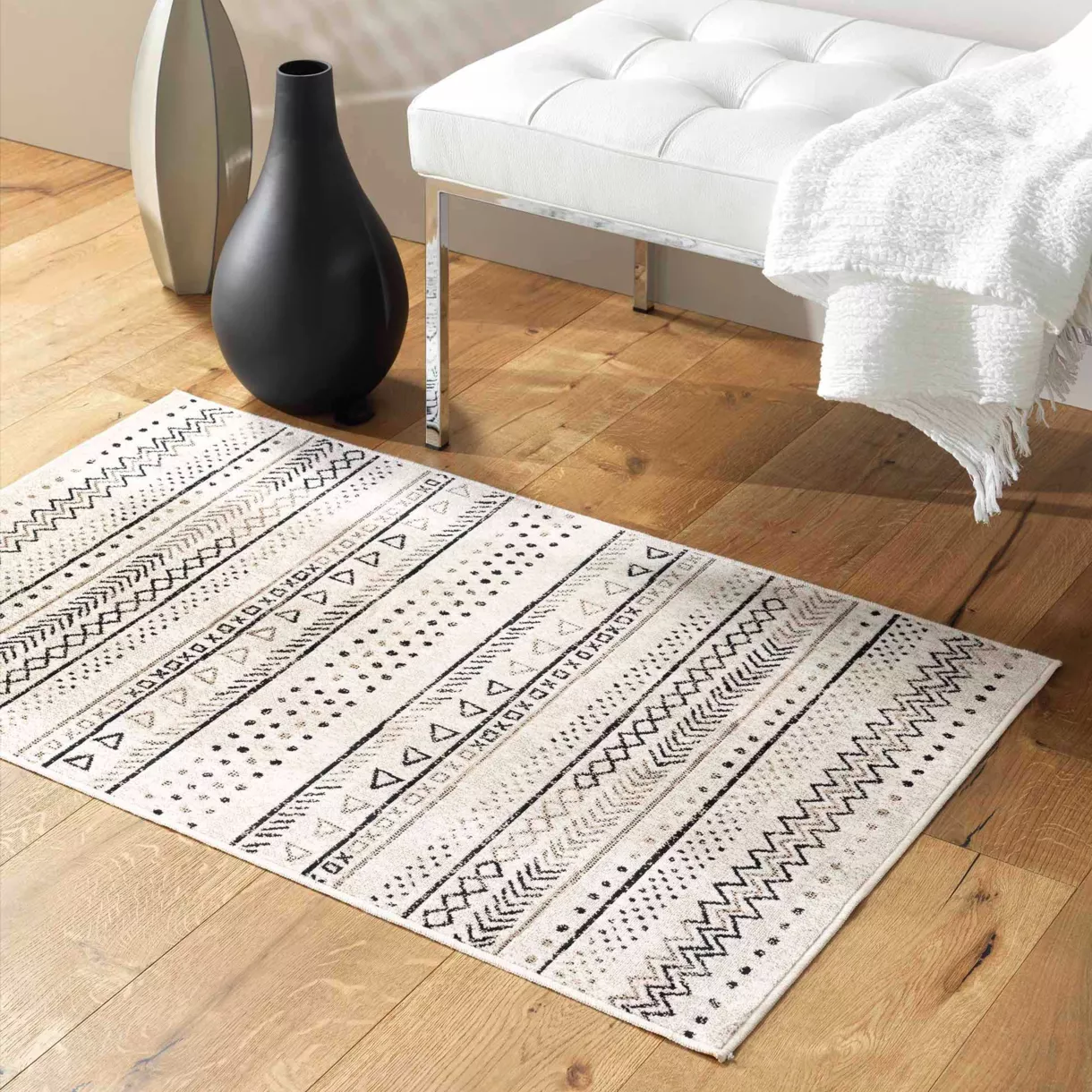 TAPIS RECTANGLE 68 x 110 CM VISCOSE TISSEE TALLULAH NATUREL