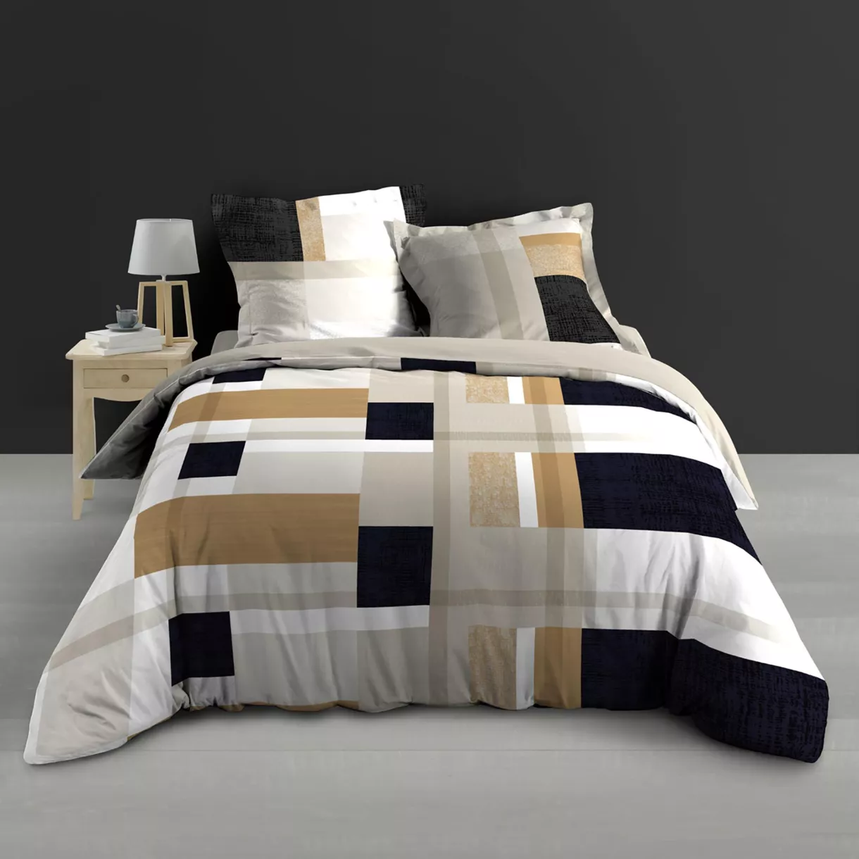 Housse de couette et deux taies percale de coton (260 x 240 cm) Ulysse Multicolore