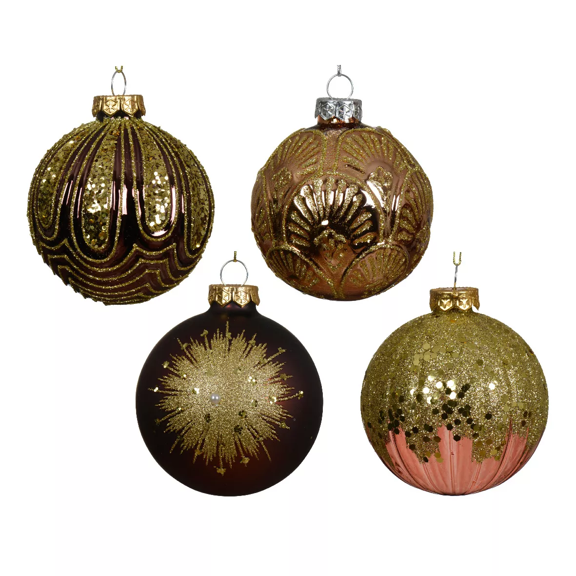 Lot de 12 boules de Noël en verre (D80 mm) Gatsby Expresso pailleté