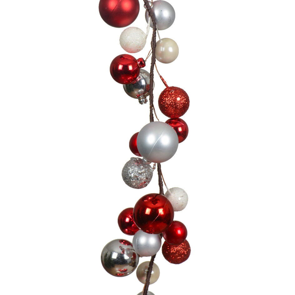 Guirlande de Noël (180 cm) Boules de Noël Rouge et argent