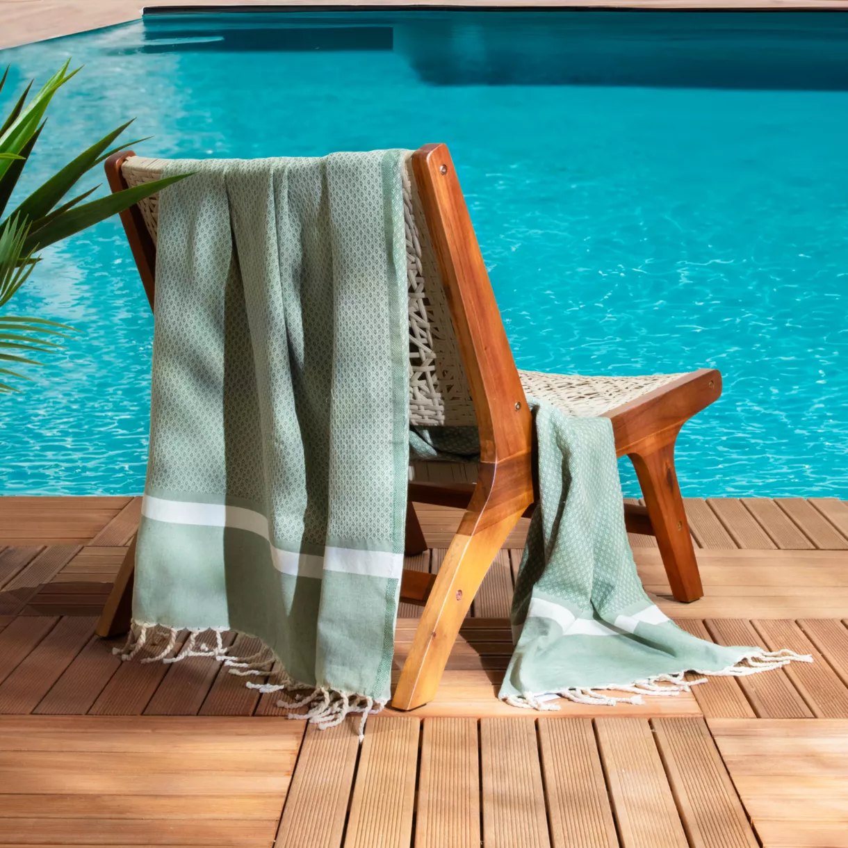 Fouta en algodón reciclado (100 x 200 cm) Selma Verde kaki