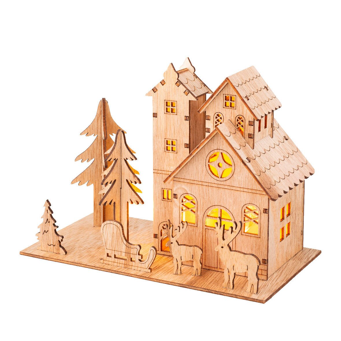 Verlicht houten Kerstdorp (21 x H16 cm) Betoverend landschap