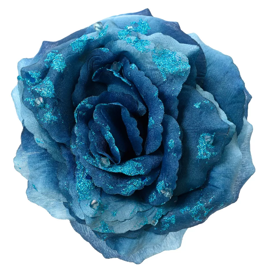 Flor decorativa en pinza (D14 cm) Rosa perlada Azul noche