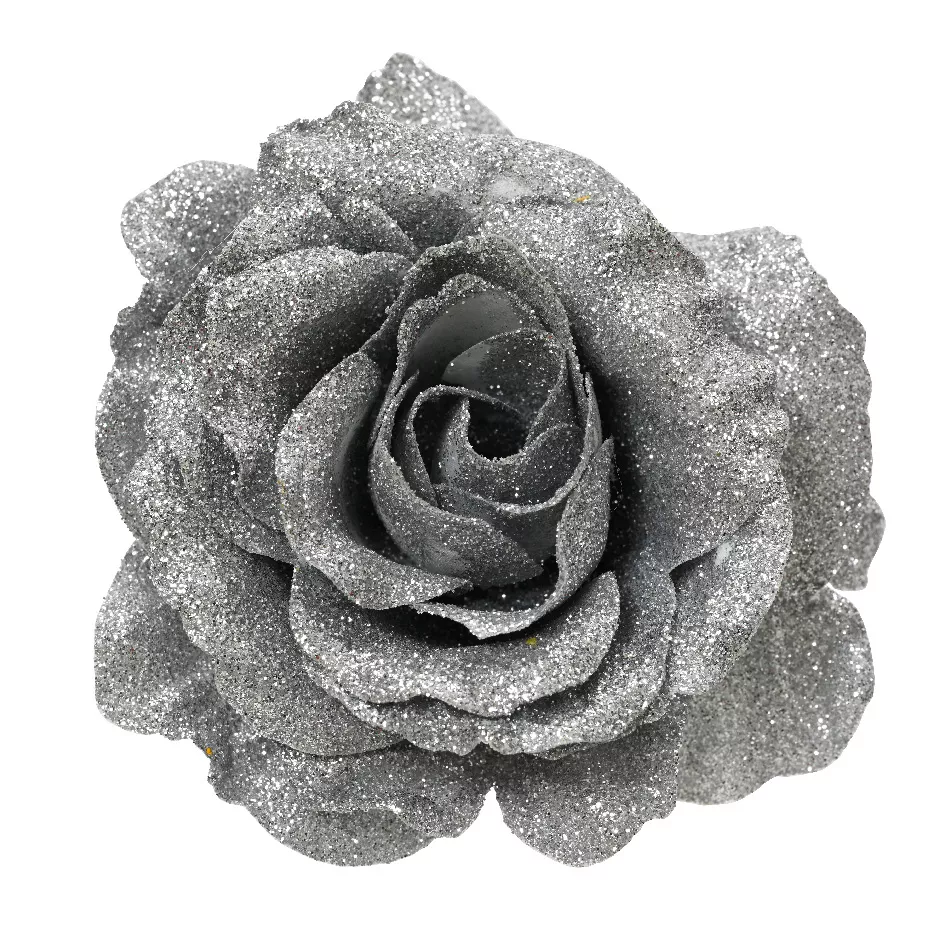 Fleur décorative sur pince (D12 cm) Scintillant Argent