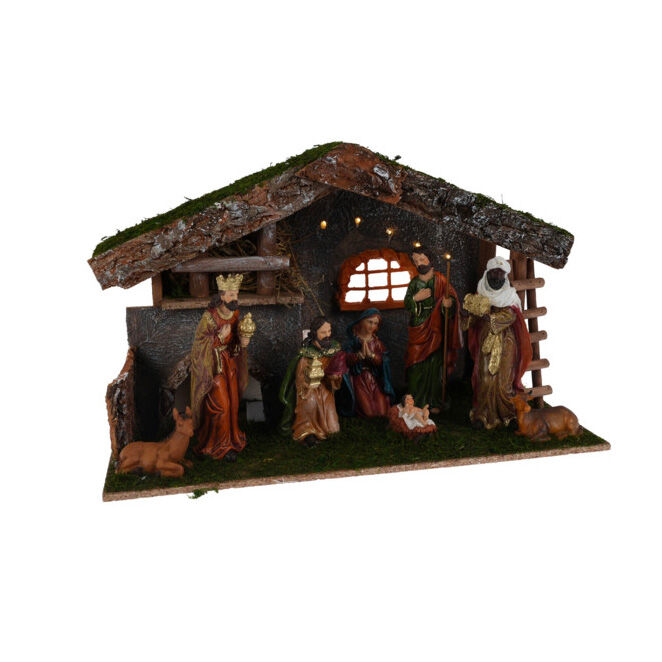 Crèche de Noël complète et lumineuse (H30 cm) Saint-Laurent