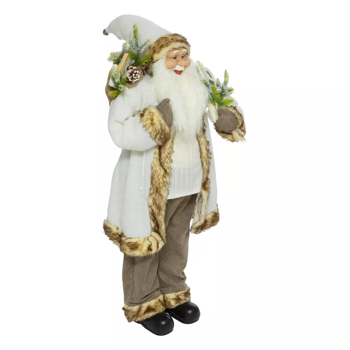 Traditionele Kerstman (H120 cm) Léon op sneeuwschoenen