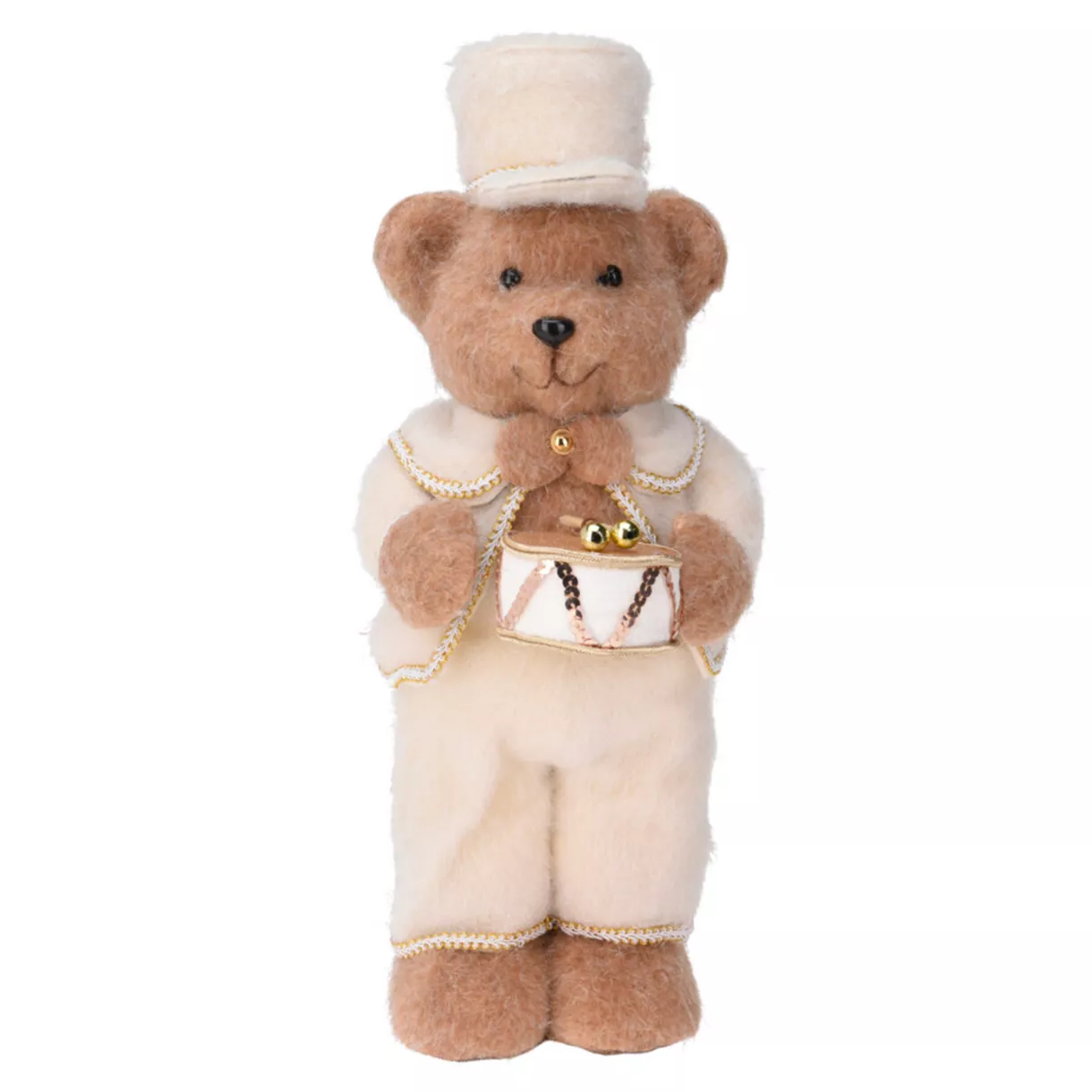 Kerstbeer decoratie (H41 cm) Kleine trommel staande Crème