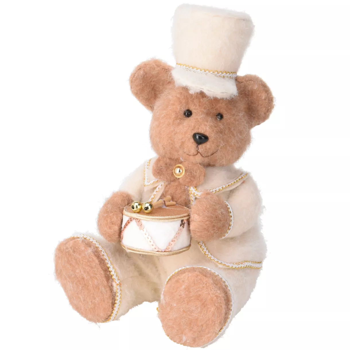 eminza Ours de Noël déco (H41 cm) Petit tambour assis Crème