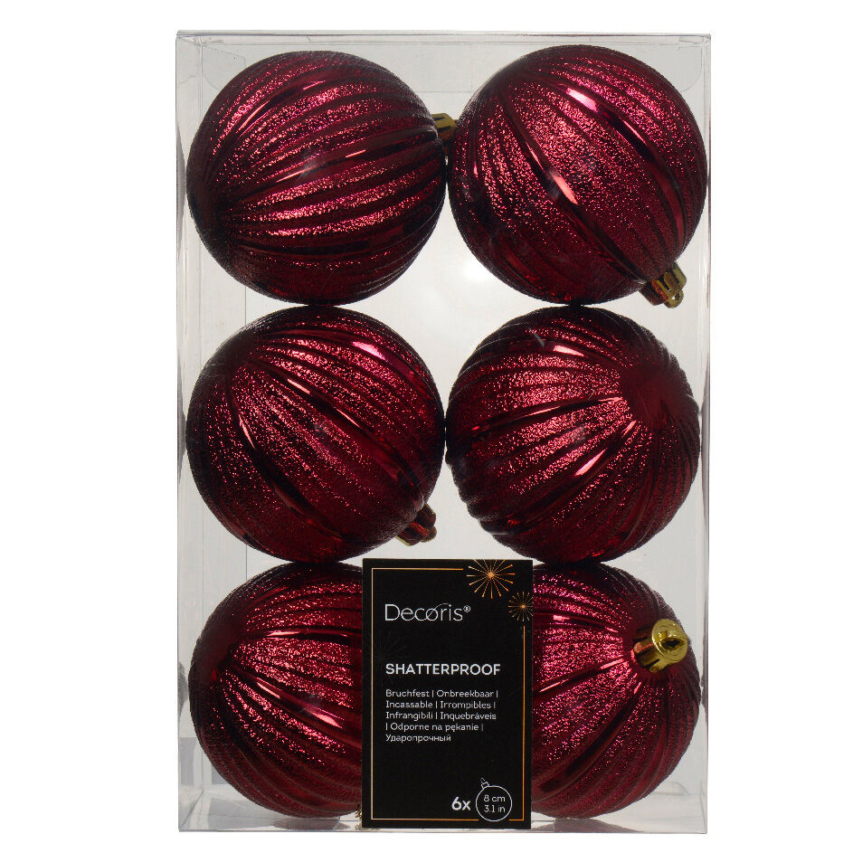 Set van 6 kerstballen (D80 mm) Glamour Bordeaux