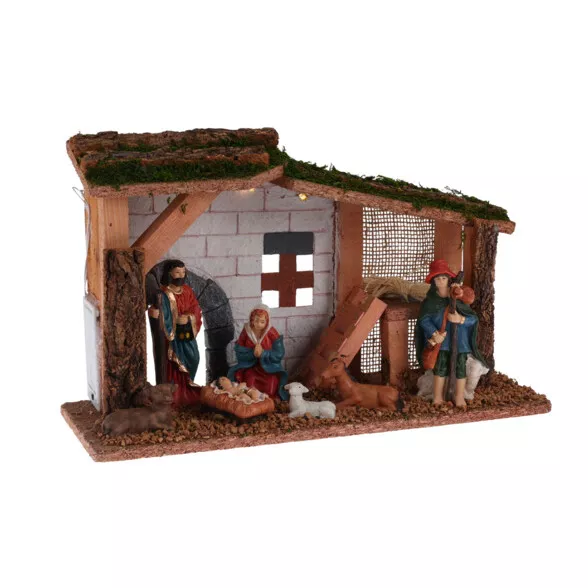 Volledige en lichte Kerststal (H30 cm) Heilige Paula