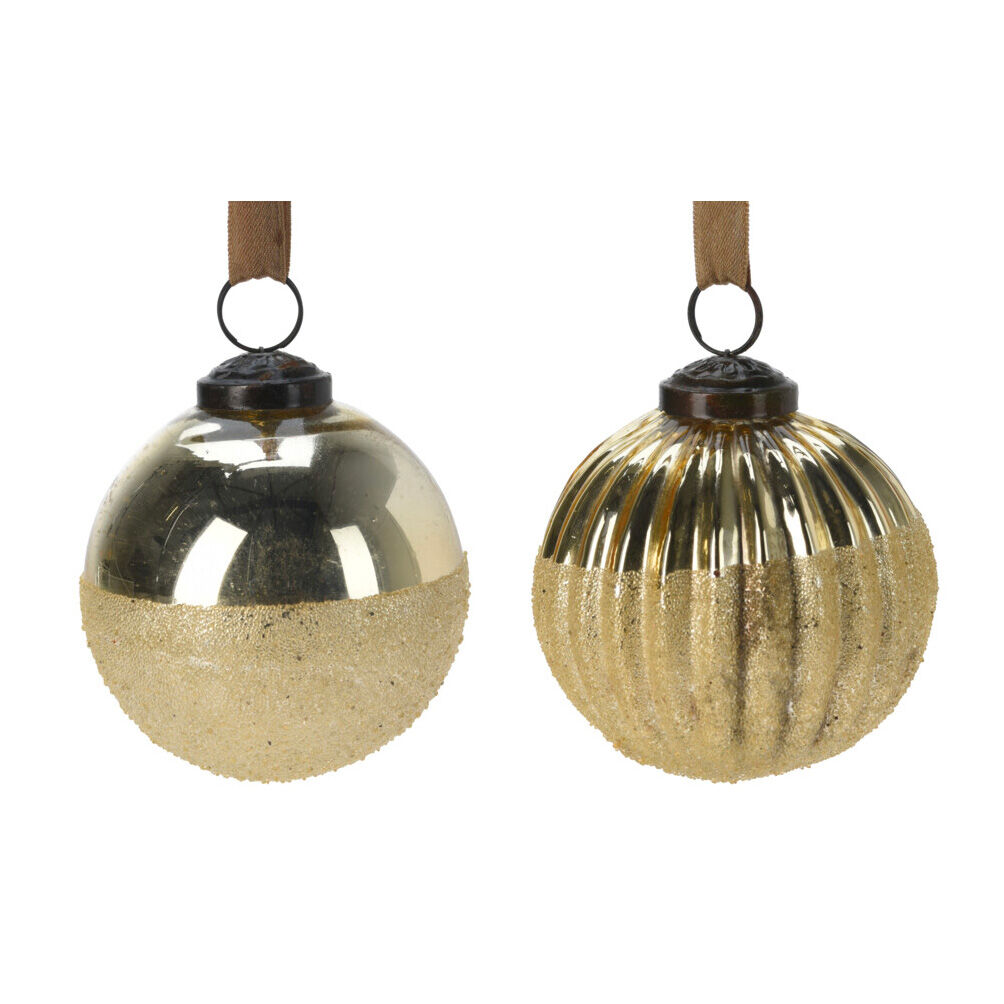 Lot de 2 boules de Noël en verre (D80 mm) Art Deco Champagne