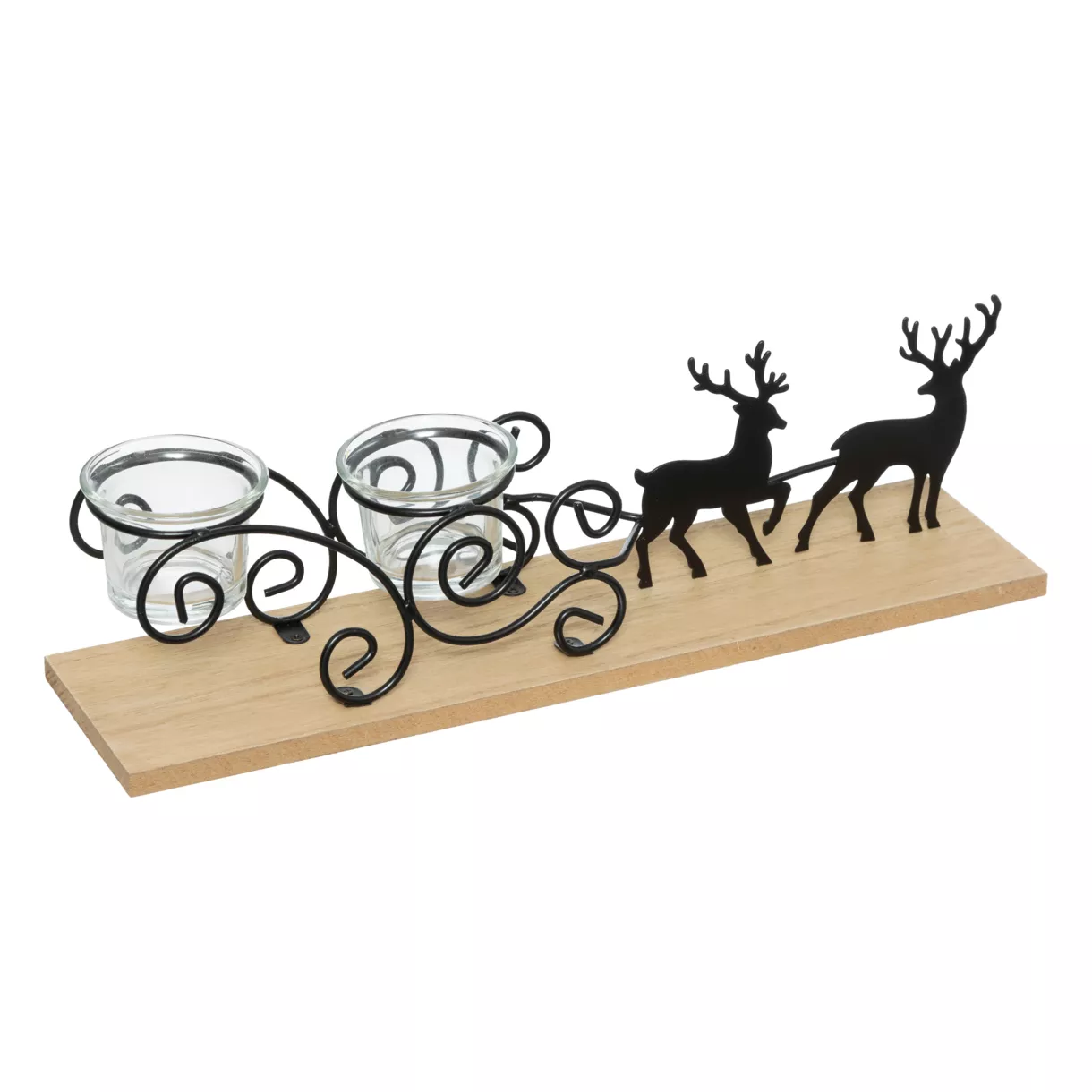 Houten decoratieslee (35 x H11 cm) Kersttheelichthouders
