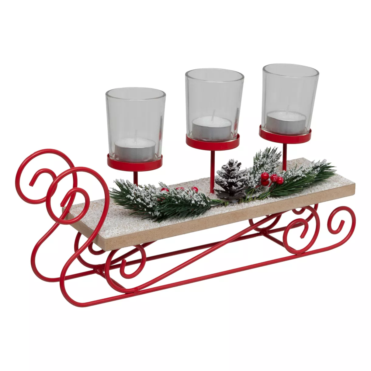 Houten sleetje deco (35 x H19 cm) Kerst theelichthouders