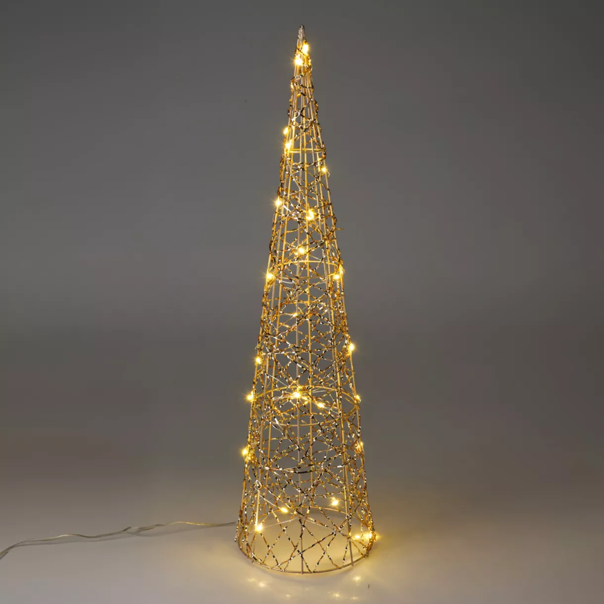 eminza Cône lumineux à piles 30 LED (H60 cm) Christmas Or et blanc chaud