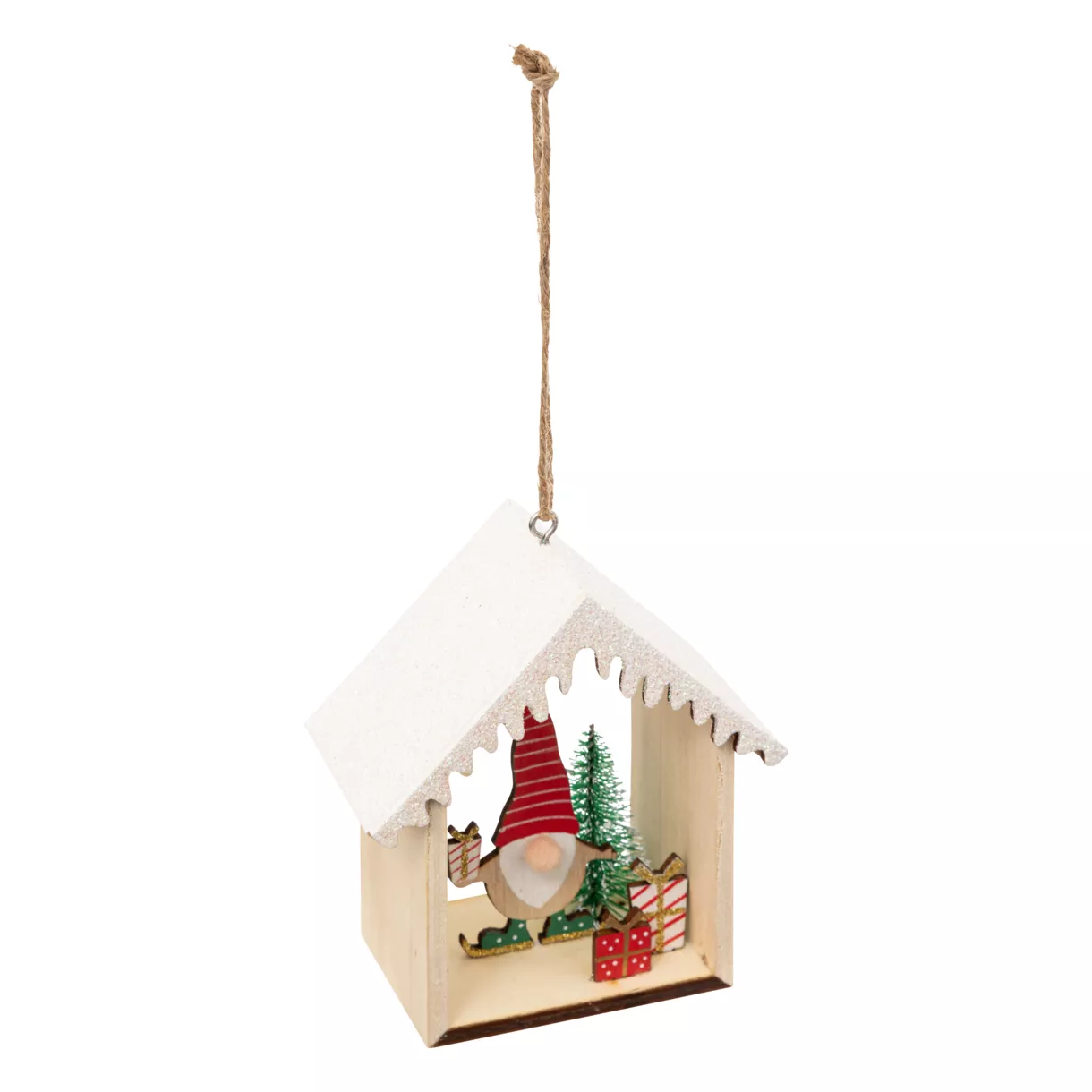 SUSPENSION DE NOEL BOIS GNOME MAISON VT 11CM