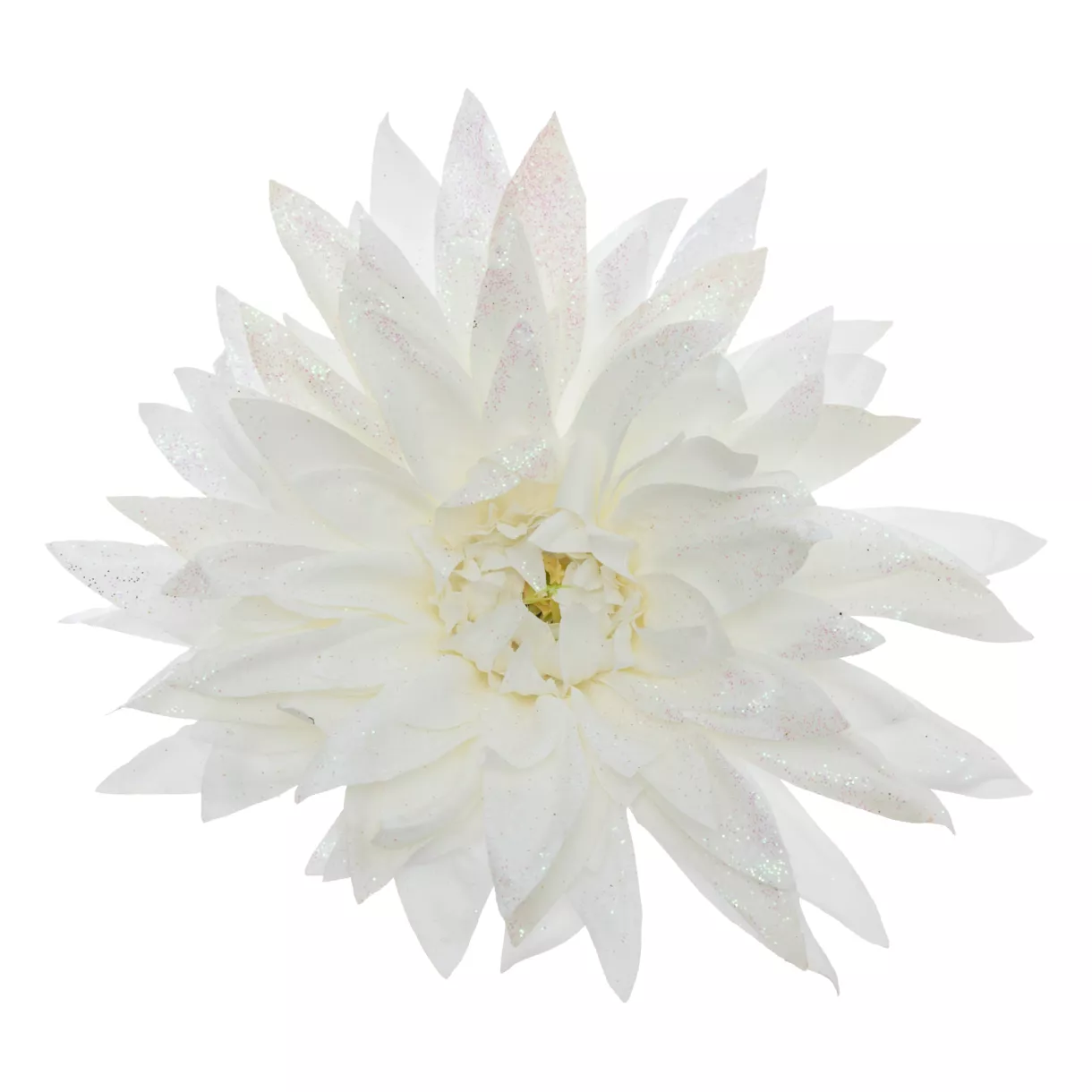 Decoratieve bloem op klem (D15 cm) Dahlia Wit met glitters