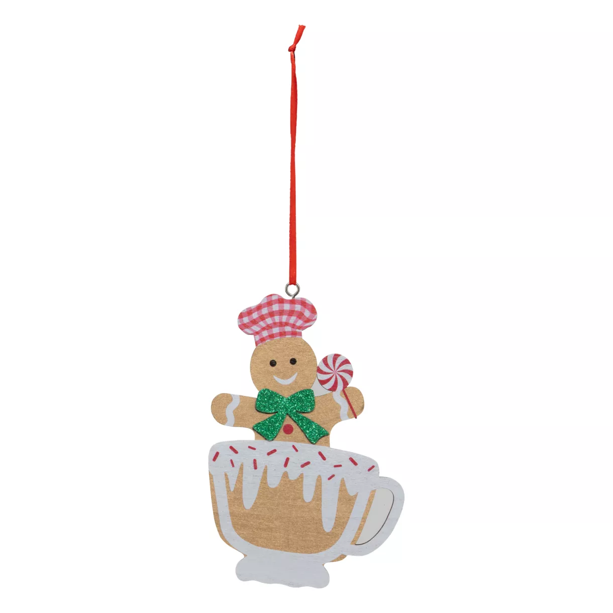 SUSPENSION DE NOEL BOIS TASSE BONHOMME 12CM