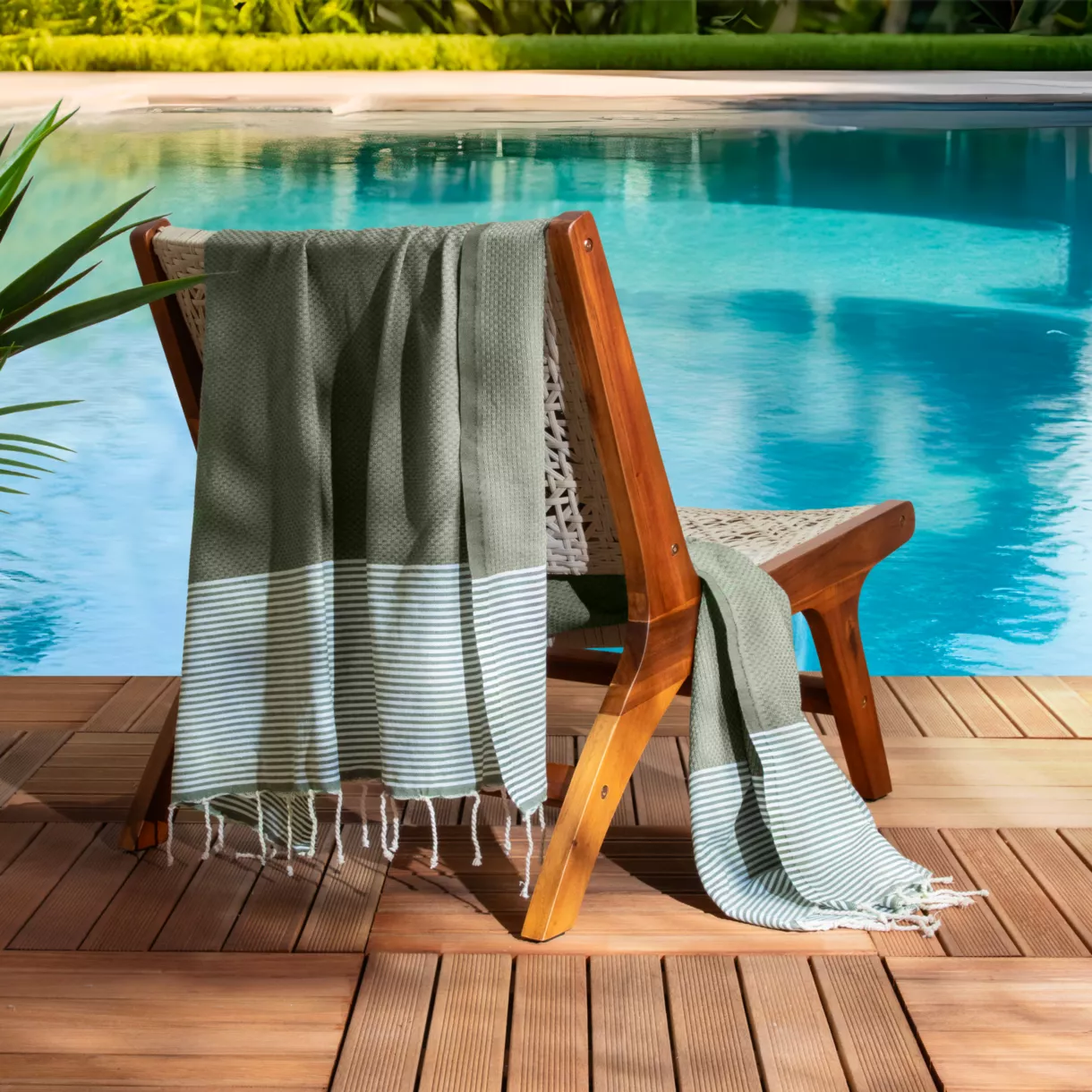 Fouta in cotone riciclato (100 x 200 cm) Oceano Verde cachi