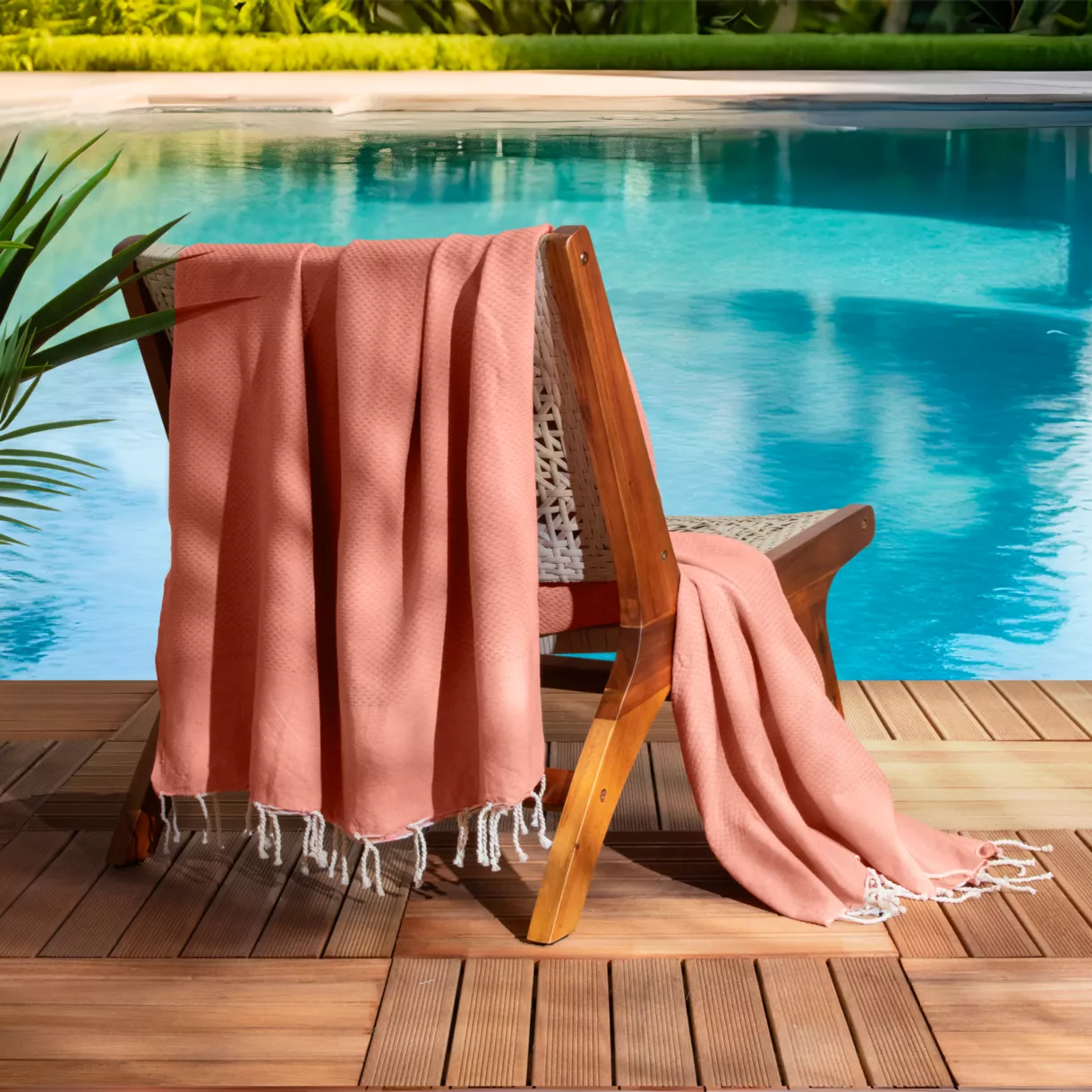Strandlaken van gerecycled katoen (200 x 200 cm) Ecume Koraalrood