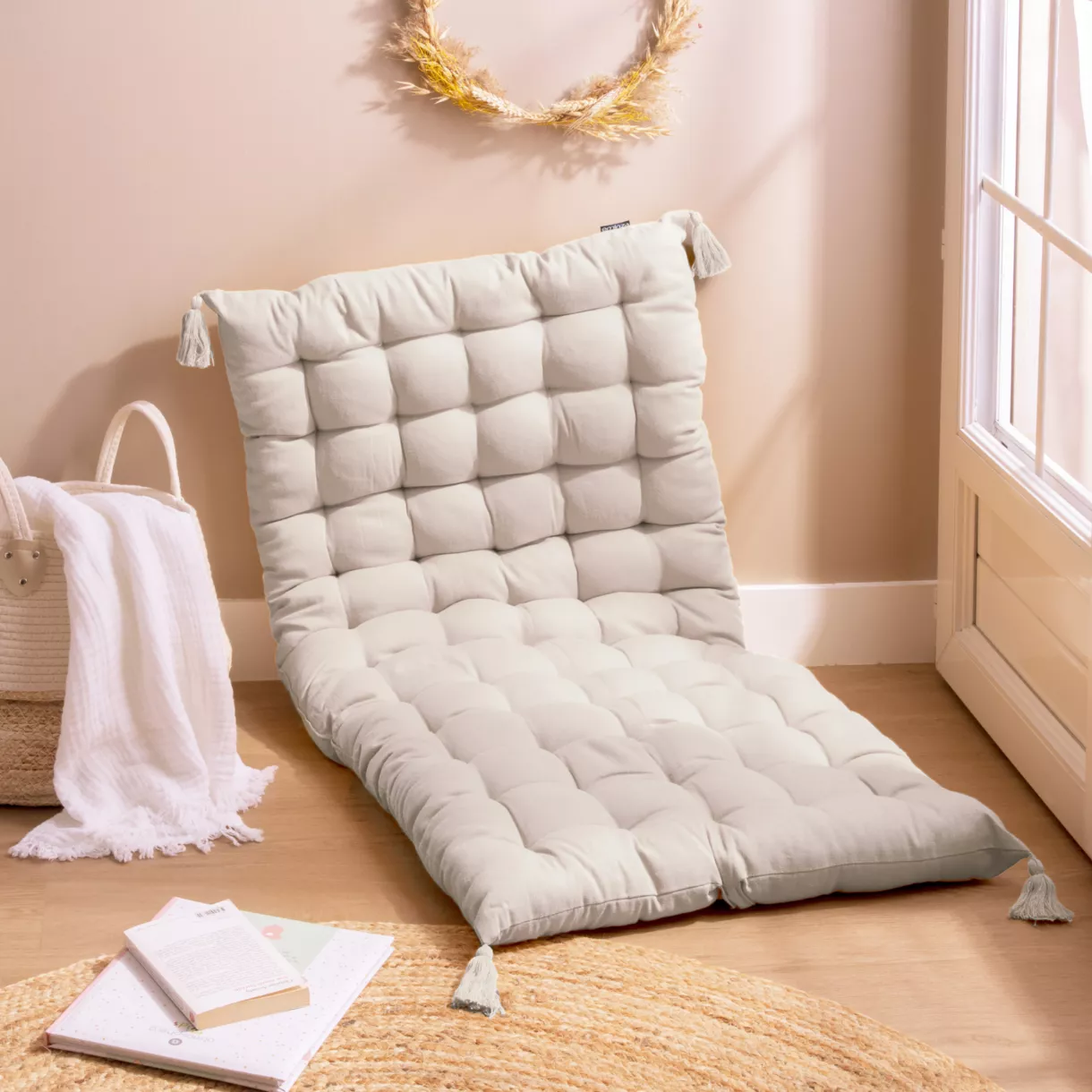 Matelas de sol coton (120 x 60 cm) Pixel Beige