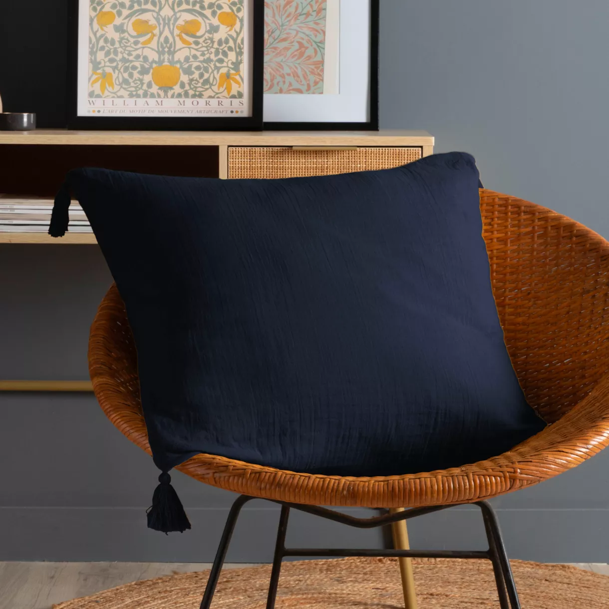 Coussin carré gaze de coton (60 x 60 cm) Gaïa Bleu nuit