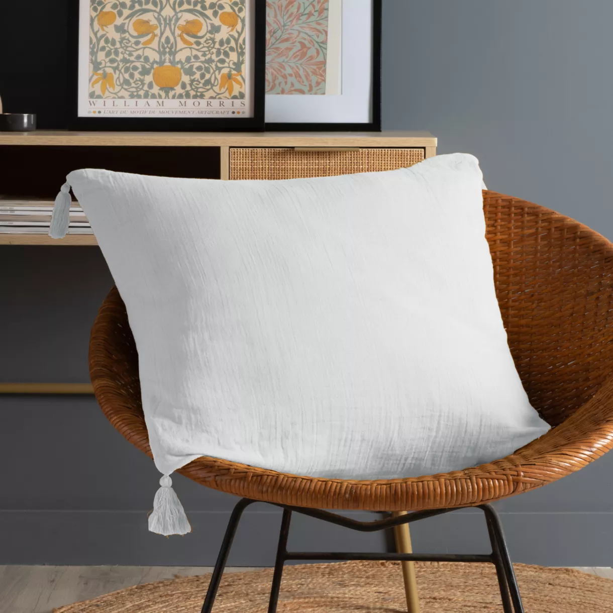 Coussin carré gaze de coton (60 x 60 cm) Gaïa Gris nuage